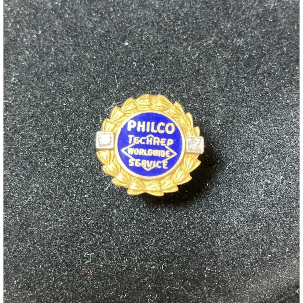 Vintage 10K Yellow Gold Two Diamond Philco Tech Rep Employee Lapel Button Pin